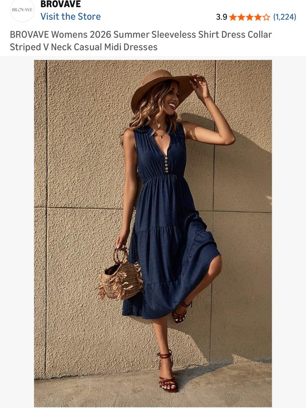 Navy Sleeveless V-Neck Midi Dress - Picture 2 of 4